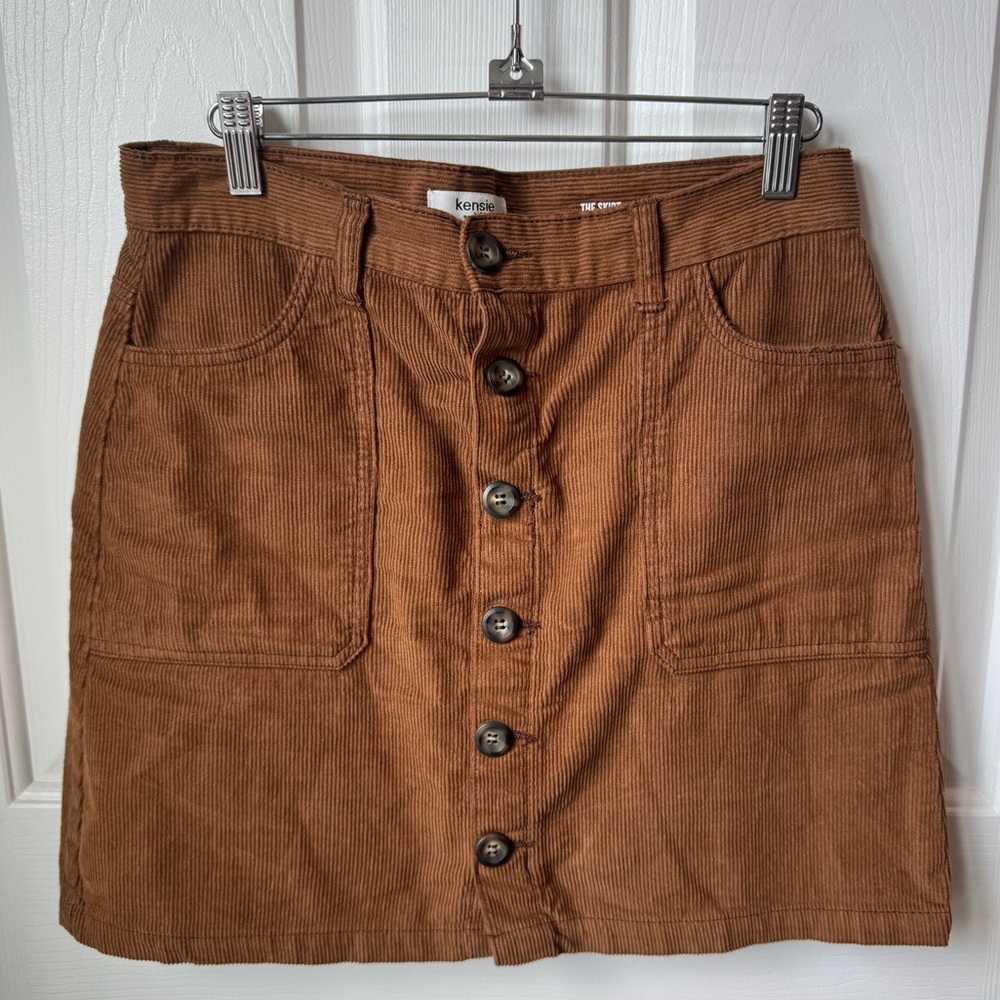 Kensie Brown Corduroy Mini Skirt with Buttons